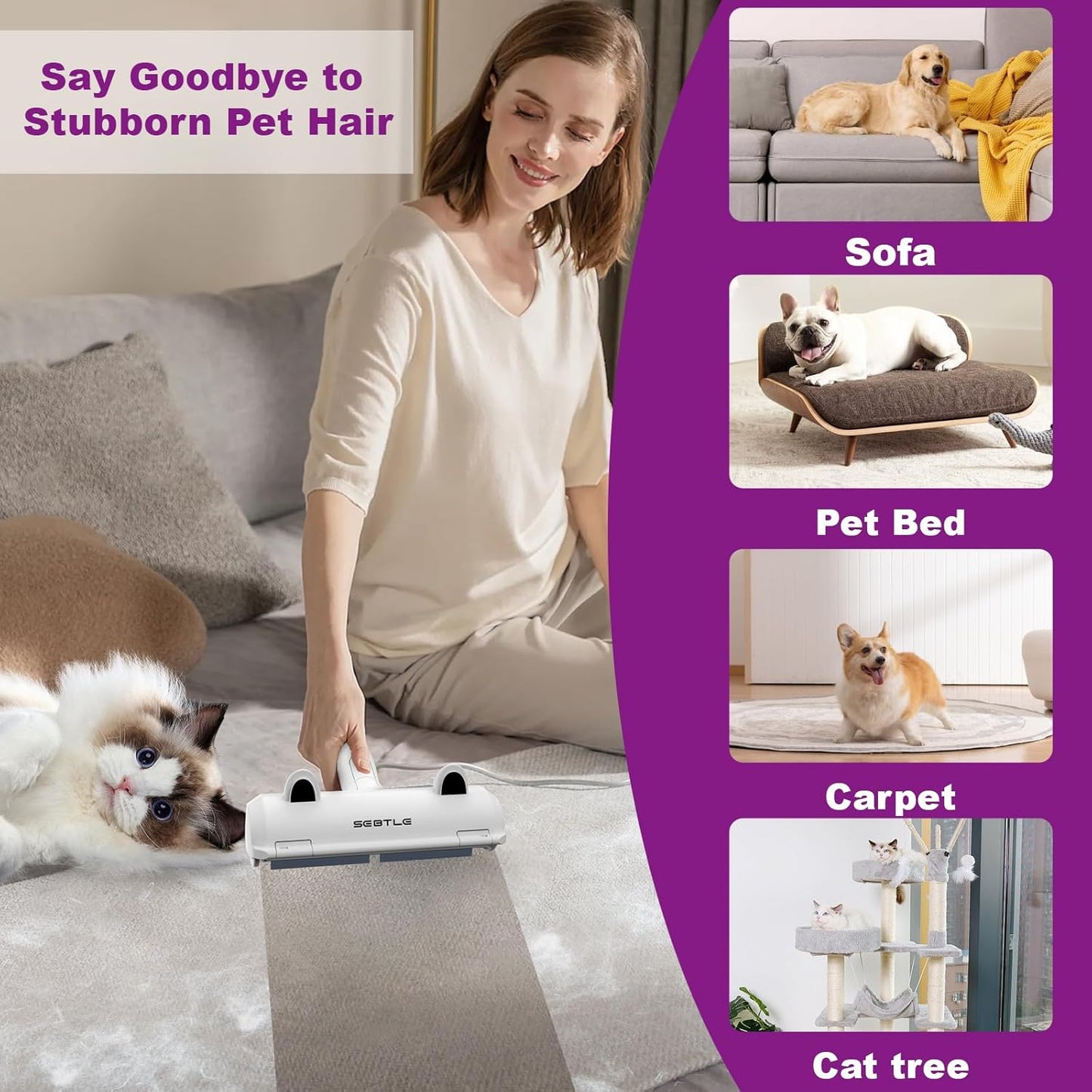 Pet Hair Remover Roller,Reusable Animal Hair Removal Brush for Dogs and Cats,Lint Remover Easy to Clean Pet Fur from Carpet,Sofa,Bedding,Furniture and Rugs,White