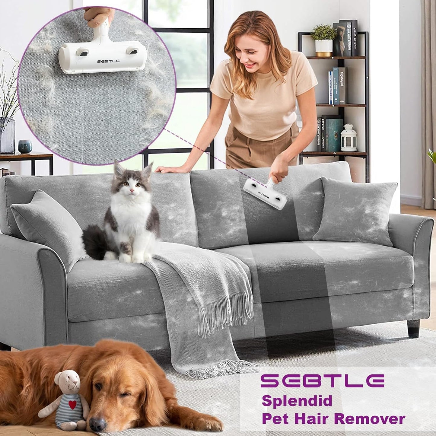 Pet Hair Remover Roller,Reusable Animal Hair Removal Brush for Dogs and Cats,Lint Remover Easy to Clean Pet Fur from Carpet,Sofa,Bedding,Furniture and Rugs,White