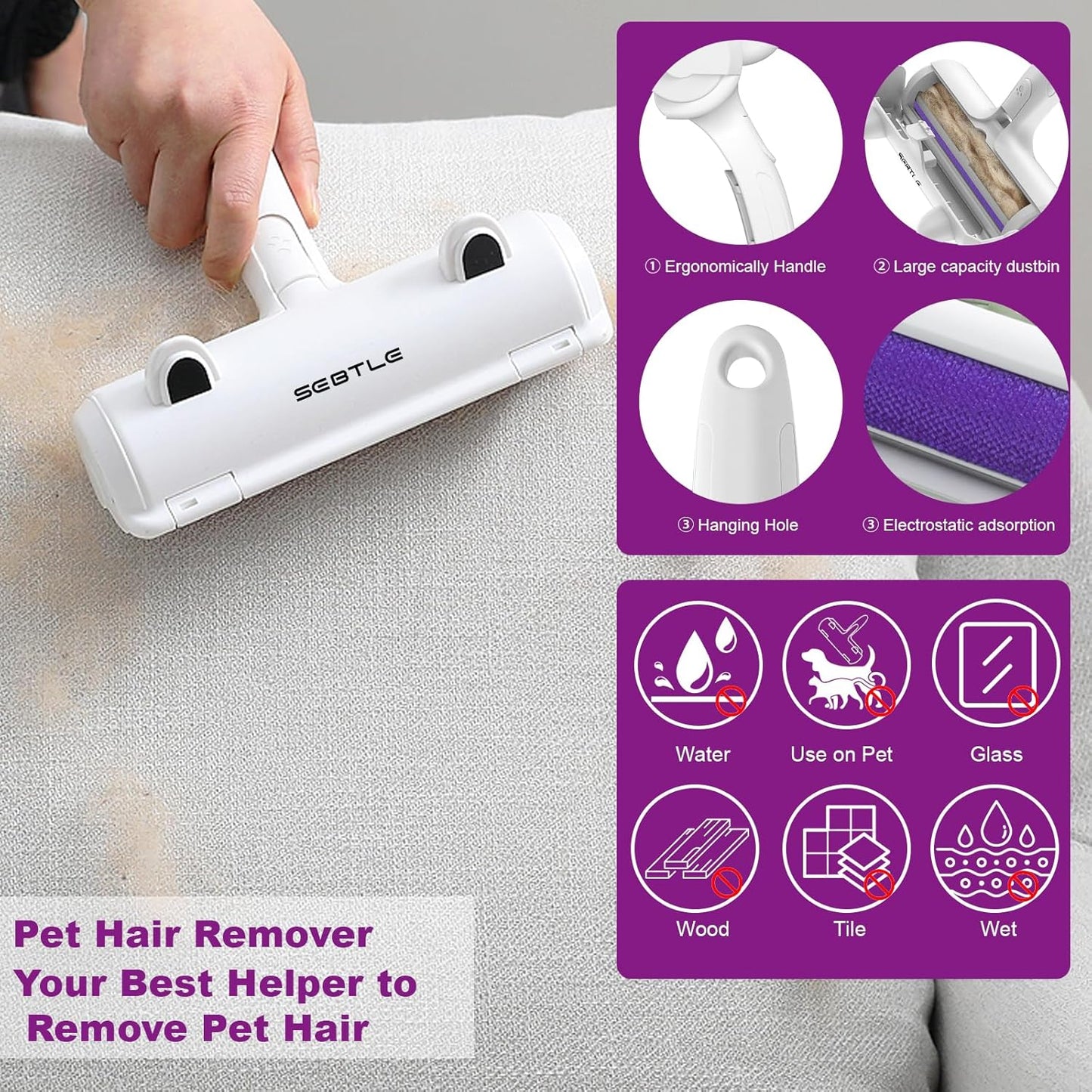 Pet Hair Remover Roller,Reusable Animal Hair Removal Brush for Dogs and Cats,Lint Remover Easy to Clean Pet Fur from Carpet,Sofa,Bedding,Furniture and Rugs,White