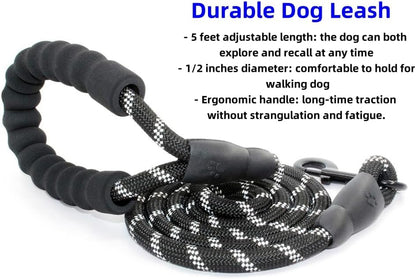 5FT Strong Nylon Dog Leash with Comfortable Padded Handle and Highly Reflective Threads for Medium and Large Dogs