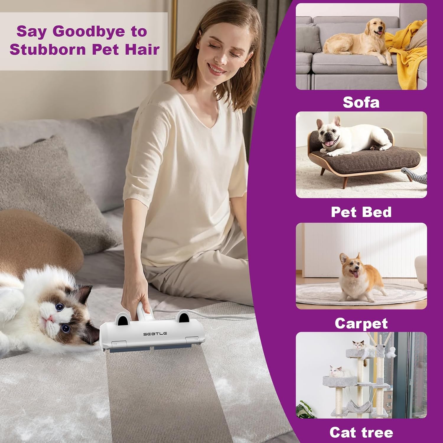 Pet Hair Remover Roller,Reusable Animal Hair Removal Brush for Dogs and Cats,Lint Remover Easy to Clean Pet Fur from Carpet,Sofa,Bedding,Furniture and Rugs,White