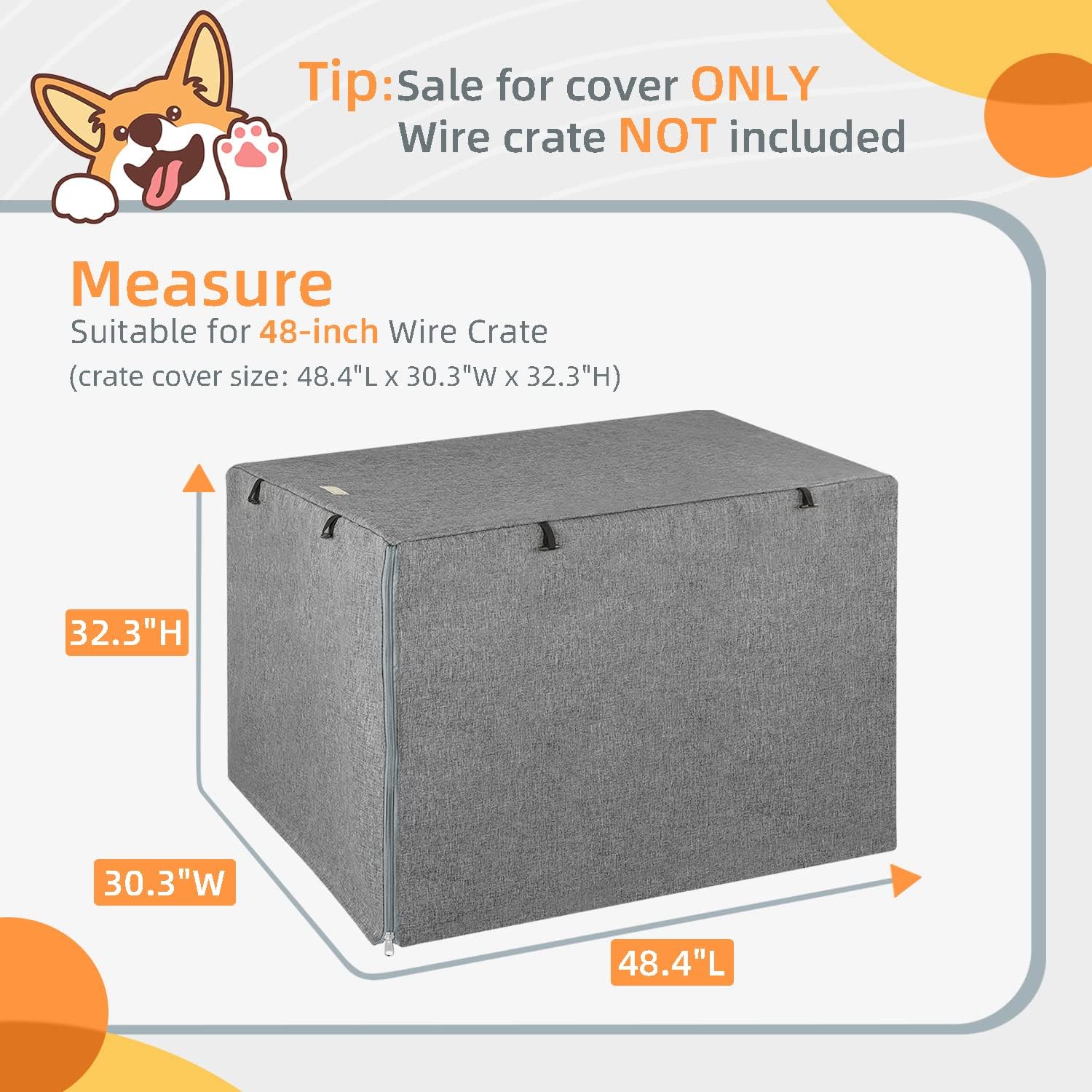 Dog Crate Cover - Kennel Covers Fit for 48 Inch Dogs Crate, Double Door Polyester for Wire Puppy Cage Indoor Outdoor Protection, Grey