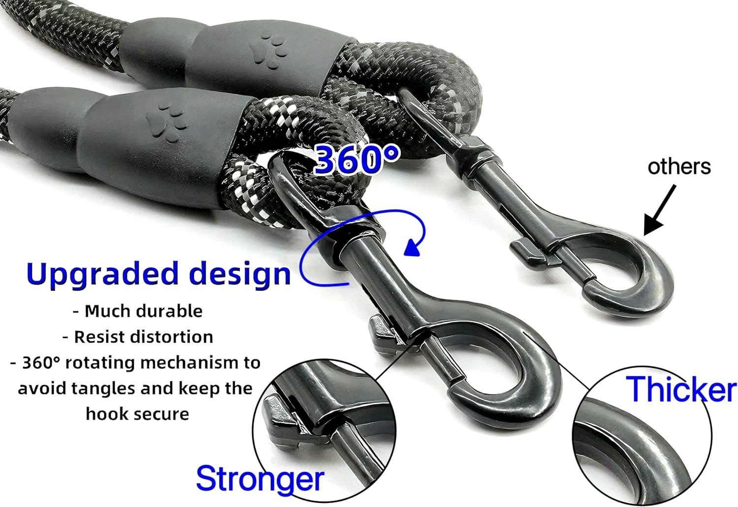 5FT Strong Nylon Dog Leash with Comfortable Padded Handle and Highly Reflective Threads for Medium and Large Dogs