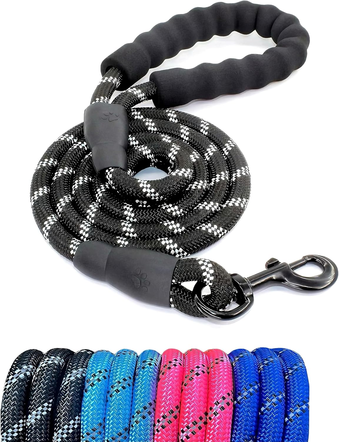 5FT Strong Nylon Dog Leash with Comfortable Padded Handle and Highly Reflective Threads for Medium and Large Dogs