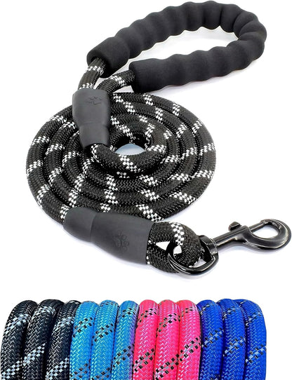 5FT Strong Nylon Dog Leash with Comfortable Padded Handle and Highly Reflective Threads for Medium and Large Dogs