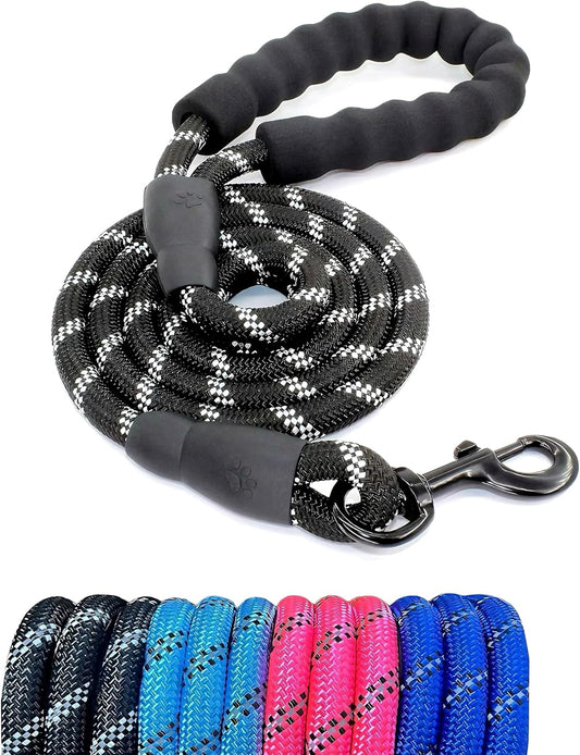 5FT Strong Nylon Dog Leash with Comfortable Padded Handle and Highly Reflective Threads for Medium and Large Dogs